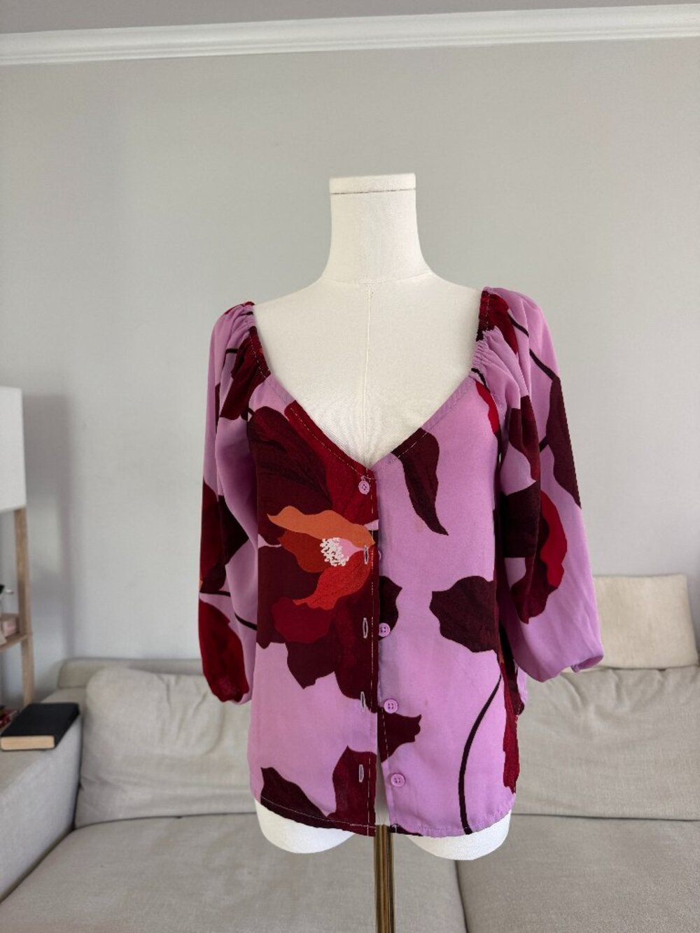 Sanctuary Pink Floral Button Front Blouse (XS)